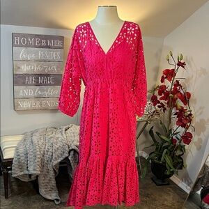 Trina Turk “Golden Gate” Eyelet Midi Dress Size Large